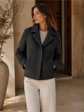 GAP Dark Gray Wool Blend Jacket Women’s Large Waist Length Minimalist Coat